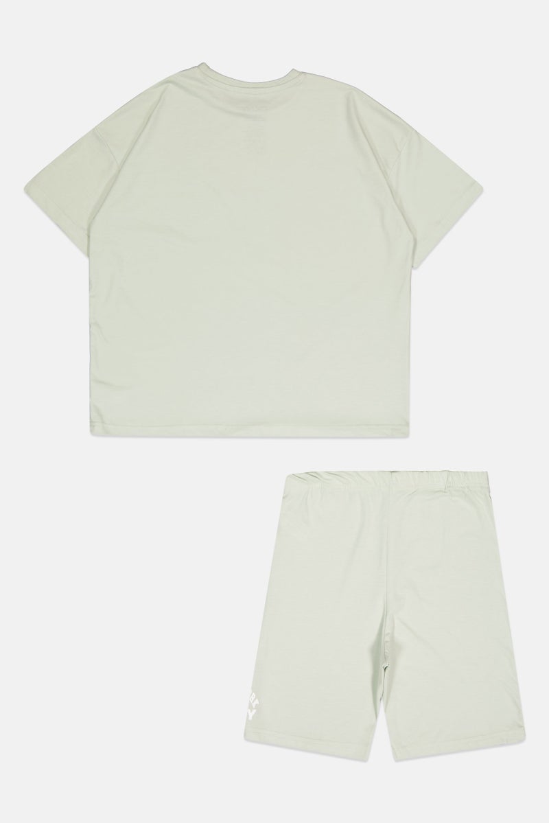 DKNY Kids Boy 2 Pieces Brand Logo T-Shirt And Shorts Set, Light Green - Image 3